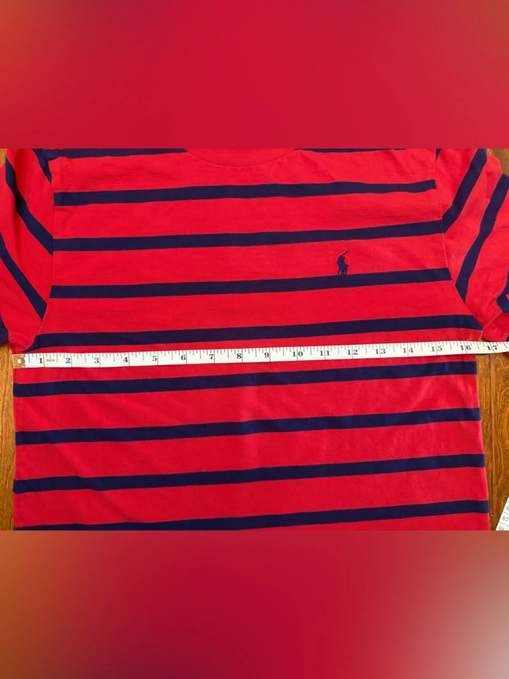 Polo Ralph Lauren Boys Red Navy Striped Navy Pony Logo T-Shirt L (14-16) - Picture 4 of 6